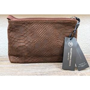 Pelletteria Veneta Italy Leather Clutch Brown Snake Zip Pouch Made In Italy